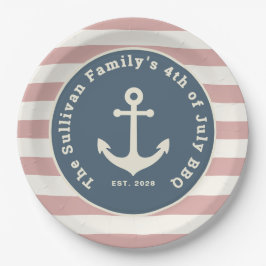 Benutzerdefinierte 4. Juli BBQ Familienname Nautic Pappteller