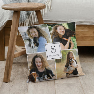 Benutzerdefinierte 4-Multi-Foto-Collage-Monogramm Kissen
