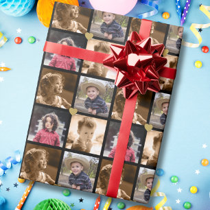 Benutzerdefinierte 4-Quadrat-Fotocollage Schwarz u Geschenkpapier