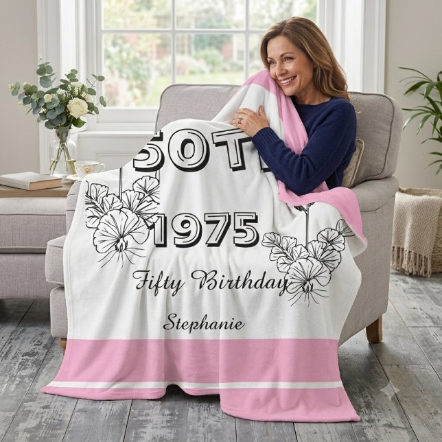 Benutzerdefinierte 50. Geburtstagsdecke für Frauen Fleecedecke (Von Creator hochgeladen)