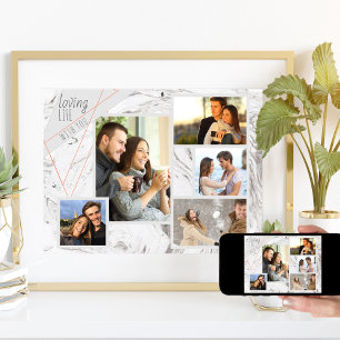 Benutzerdefinierte 5-Foto-Collage Liebt das Leben Poster