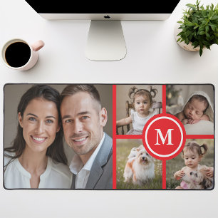 Benutzerdefinierte 5-Foto-Collage Rot Familie Schreibtischunterlage