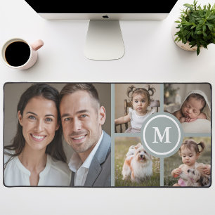 Benutzerdefinierte 5-Foto-Collage Sage-Grün Famili Schreibtischunterlage