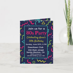 Benutzerdefinierte 80er 90er Retro-Neon-Geburtstag Einladung
