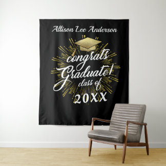 Benutzerdefinierte Abschlussmütze Golden Starburst Wandteppich