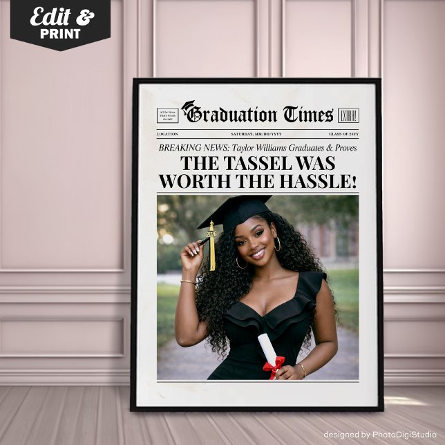 Benutzerdefinierte Abschlusszeitung, stilvolle Abs Poster (Custom Graduation Newspaper, Chic Graduation Party Poster)