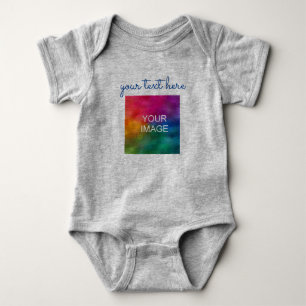 Benutzerdefinierte Add Text Upload Foto Baby Grau  Strampler
