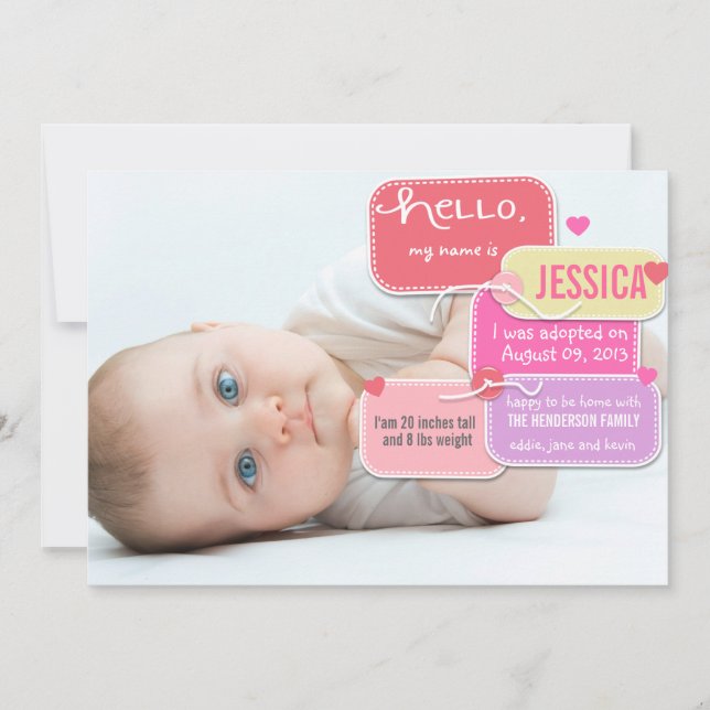 Benutzerdefinierte Adoption neue Mädchen-Ankündigu Ankündigung (Vorderseite)
