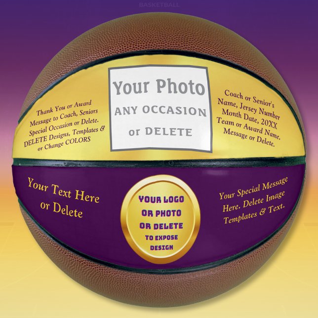 Benutzerdefinierte Aktionsbälle mit LOGO, FOTO ode Basketball (Custom Basketball with Logo. Senior night ideas for basketball. Gifts for basketball coaches. Gold. )