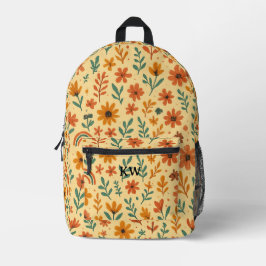 Benutzerdefinierte Anfangsbuchstaben Boho Blumen Bedruckter Rucksack