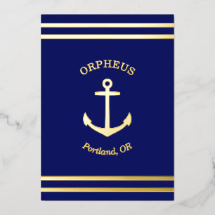 Benutzerdefinierte AnkerEmblem-Nautische (blaue) K Folieneinladung