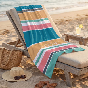 Benutzerdefinierte Aquamarin-blaugelbe Rosa Streif Strandtuch