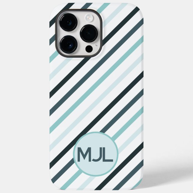 Benutzerdefinierte Aquamarine blaue Monogramm/Stre Case-Mate iPhone Hülle (Rückseite)