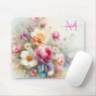 Benutzerdefinierte Aquarell-Blumen-Schablone monog Mousepad