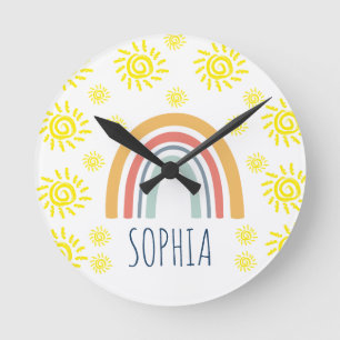 Benutzerdefinierte Aquarell-Launische-Boho-Regenbo Runde Wanduhr