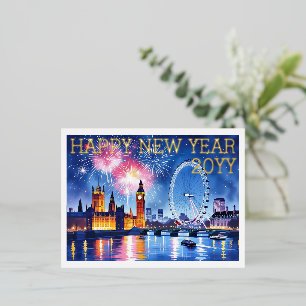 Benutzerdefinierte Aquarell London Feuerwerk Frohe Folien Feiertagspostkarte