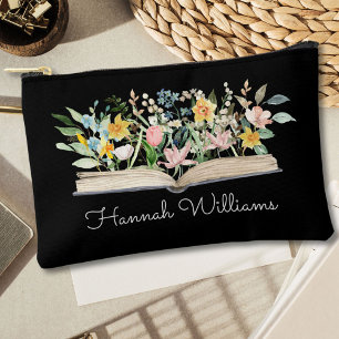 Benutzerdefinierte Aquarell Offenes Buch Blumen Fl Zubehörtasche