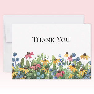 Benutzerdefinierte Aquarell-Wildblumen Danke Flach Mitteilungskarte