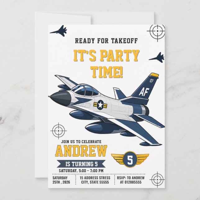 Benutzerdefinierte Armee-Kampfjet-Pilot-Geburtstag Einladung (Vorderseite)
