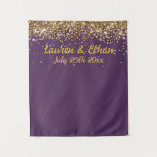 Benutzerdefinierte Aubergine & Gold Glitter Hochze Wandteppich