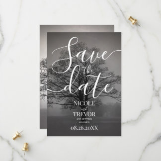 Benutzerdefinierte B&W-Baum-Silhouette & Nebel-Hoc Save The Date