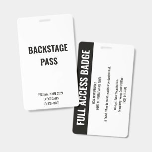 Benutzerdefinierte Backstage-Vollzugangs-Musikfest Ausweis