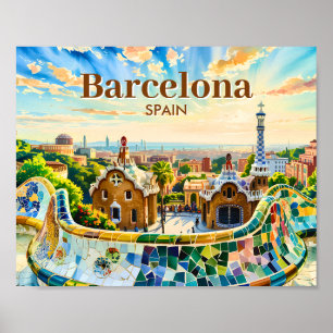 Benutzerdefinierte Barcelona Spanien Aquarell Park Poster