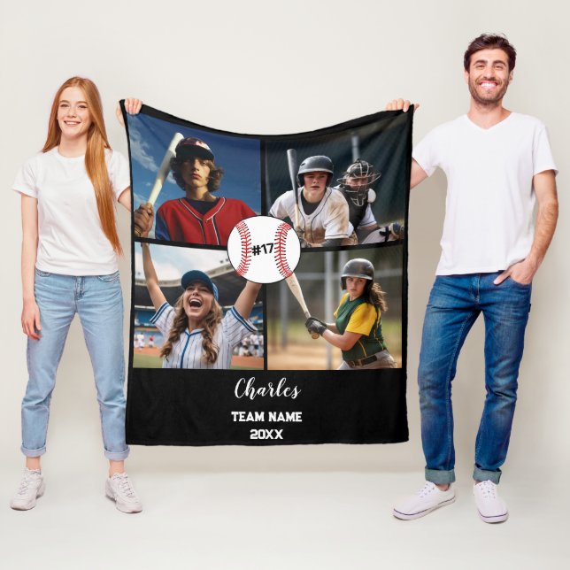 Benutzerdefinierte Baseball-FotoCollage mit Name & Fleecedecke (Beispiel)