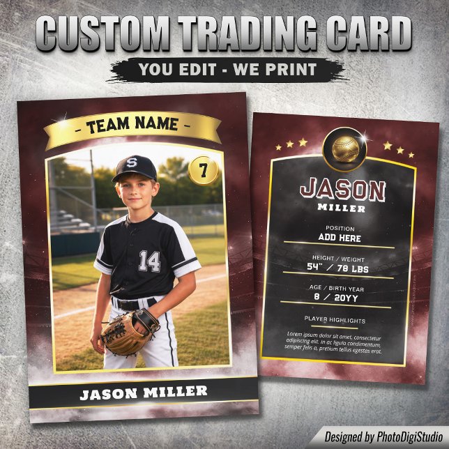 Benutzerdefinierte Baseball-Handels Karte, Rot Gol Telefonnummerkarte (Custom Baseball Trading Card, Red Gold Stadium Player Card)