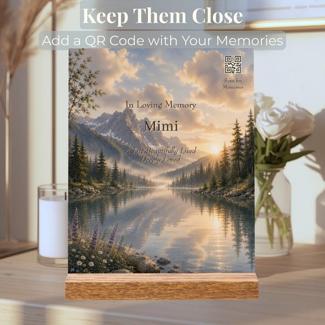 Benutzerdefinierte Berg-Gedenktafel mit QR-Code Acrylschild (Elegant mountain memorial acrylic plaque with customizable QR code for a lasting digital tribute.)