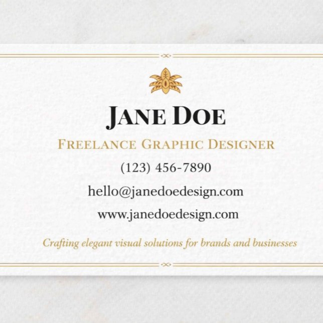 Benutzerdefinierte Berufliche oder persönliche Kon Postkarte (Elegant White & Gold Business Card Design — Professional Branding for Freelance Designers)