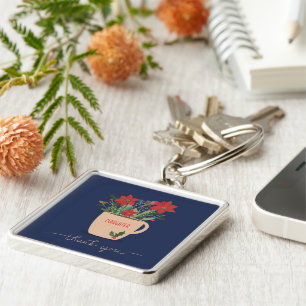 Benutzerdefinierte Beziehungs-Weihnachts-Poinsetti Schlüsselanhänger
