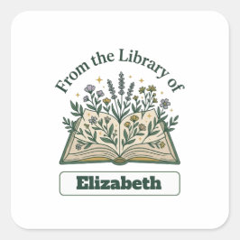 Benutzerdefinierte Bibliothek des Namens Floral Au Quadratischer Aufkleber