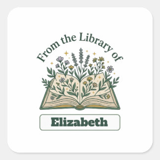 Benutzerdefinierte Bibliothek des Namens Floral Au Quadratischer Aufkleber