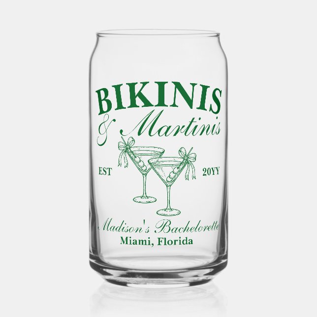 Benutzerdefinierte Bikinis und Martinis Junggesell Dosenglas (Vorderseite)