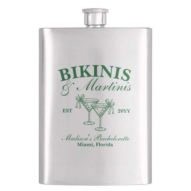 Benutzerdefinierte Bikinis und Martinis Junggesell Flachmann (Vorderseite)