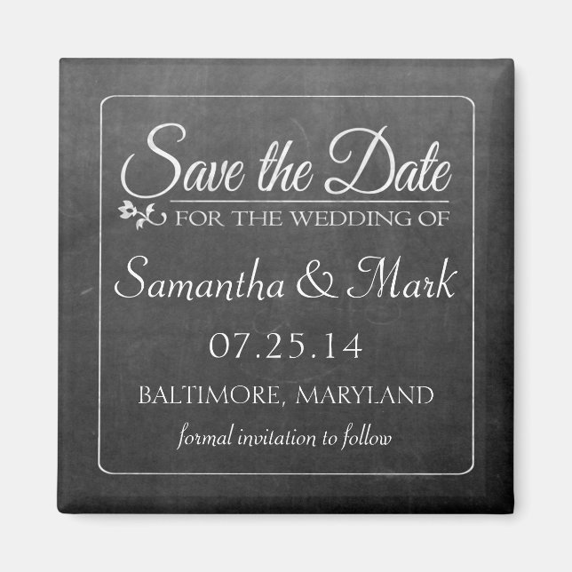 Benutzerdefinierte Black Chalkboard Save the Date Magnet (Vorne)