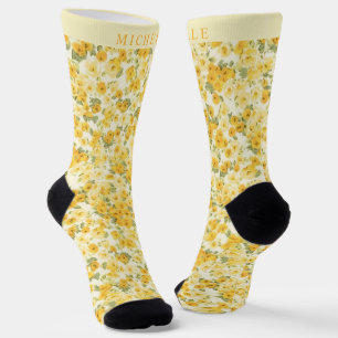 Benutzerdefinierte Blassgelbe Blumen Dunkelgelbe B Socken