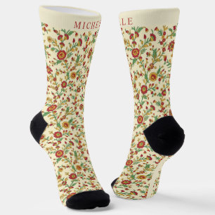 Benutzerdefinierte Blassgelbe Blumen Rote Orangen Socken