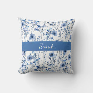 Benutzerdefinierte blaue Aquarell-Wildblumen-Blume Kissen