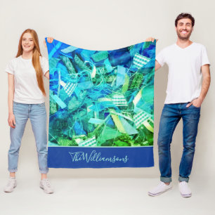 Benutzerdefinierte Blaue Cyan Grüne Abstrakte Naut Fleecedecke