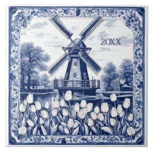 Benutzerdefinierte blaue Delft Holland-Windmühle  Fliese