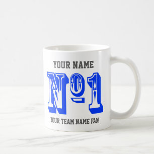 Benutzerdefinierte blaue Nummer 1 Sportteam-Fan-Pe Kaffeetasse