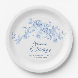 Benutzerdefinierte blaue Rose Floral zum 75. Gebur Pappteller