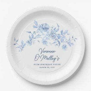 Benutzerdefinierte blaue Rose Floral zum 95. Gebur Pappteller