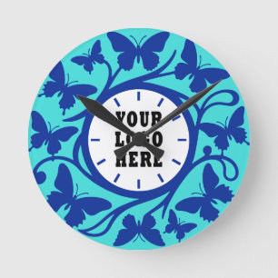 Benutzerdefinierte blaue Schmetterlingsmuster-Wand Runde Wanduhr