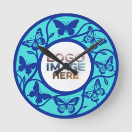 Benutzerdefinierte Blaue Schmetterlingsmuster-Wand Runde Wanduhr