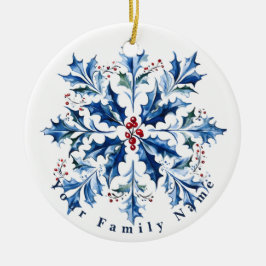 Benutzerdefinierte Blaue Stechpalmen-Familien-Weih Keramik Ornament