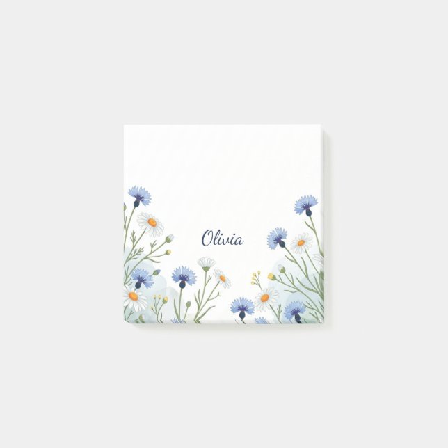 Benutzerdefinierte Blaue Wildblumen-Haftnotizen, P Post-it Klebezettel (Vorderseite)