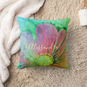Benutzerdefinierte Blumige Aquarellfarbige Wildblu Kissen